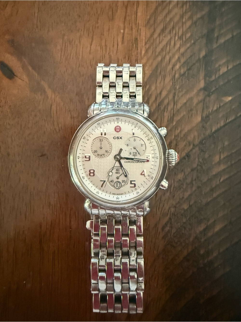 Michele Silver Tone Bracelet Chronograph Watch with Cream Dial